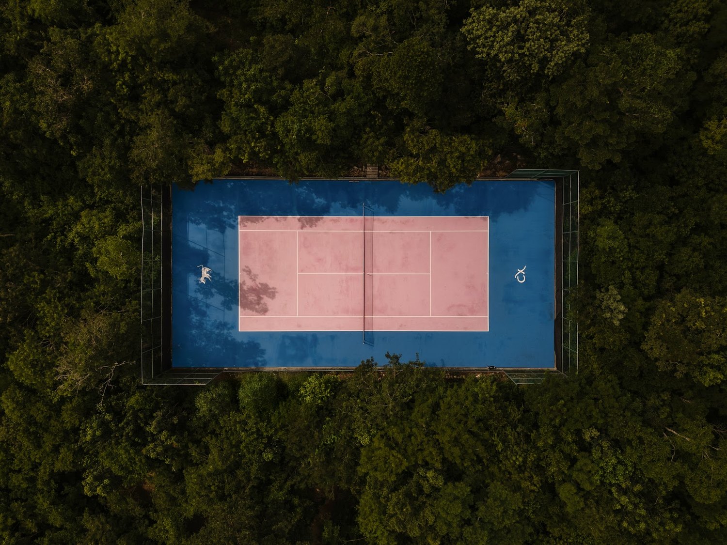 Casa Xolo&rsquo;s private tennis court, carved straight out of the jungle &mdash; seen from directly above.